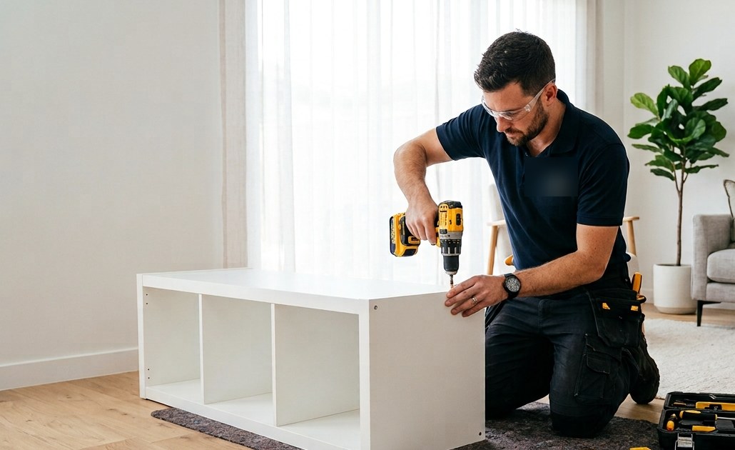 Flat pack furniture assembly